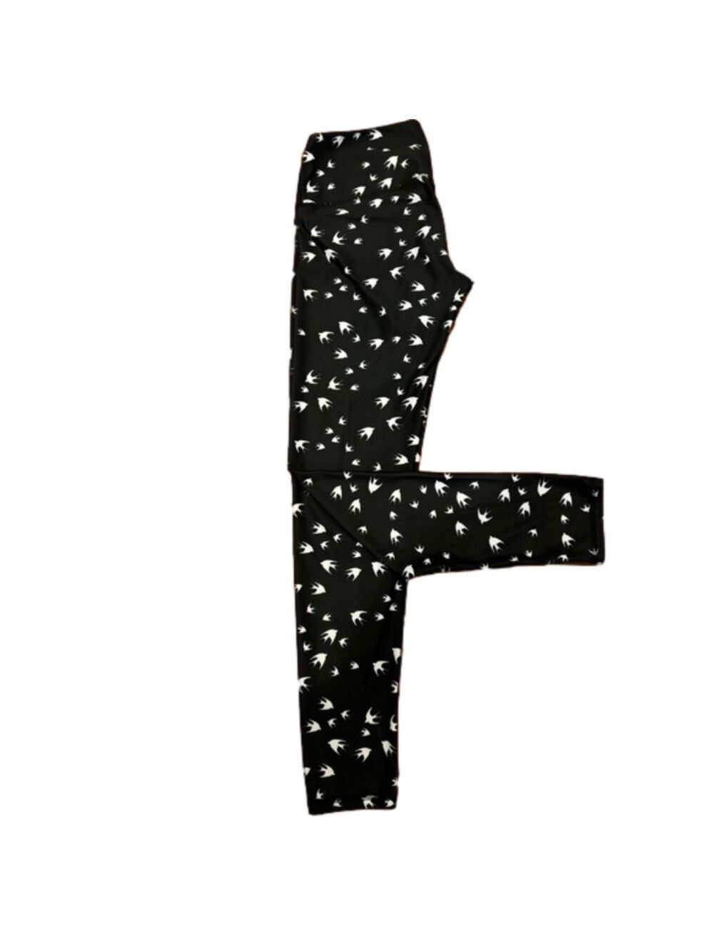 90s NOLI ACTIVE BLACK & WHITE SPARROW LEGGINGS W ALLOVER BIRD PRINT YOGO PANT L